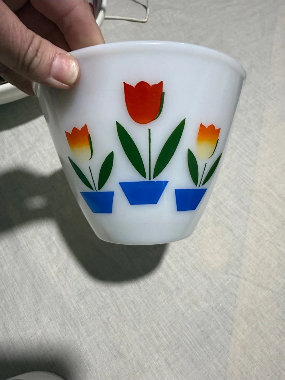 Fire king White milk glass Tulip mixing bowl grease jar